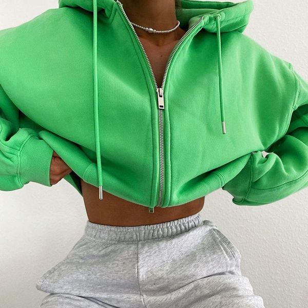 

women's hoodies & sweatshirts pure color zipper hoodie women american loose girl fried street short jacket ins vintage fashion casual s, Black