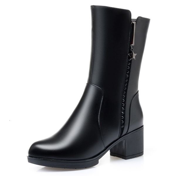 

boots women high long genuine leather shoes winter woman latest wool warm footwear nnm7, Black