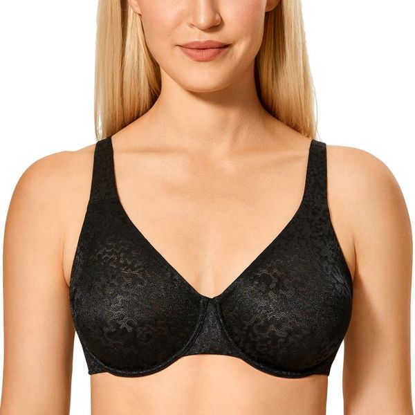

bras women's plus size full coverage non padded underwire mesh seamless bra, Red;black