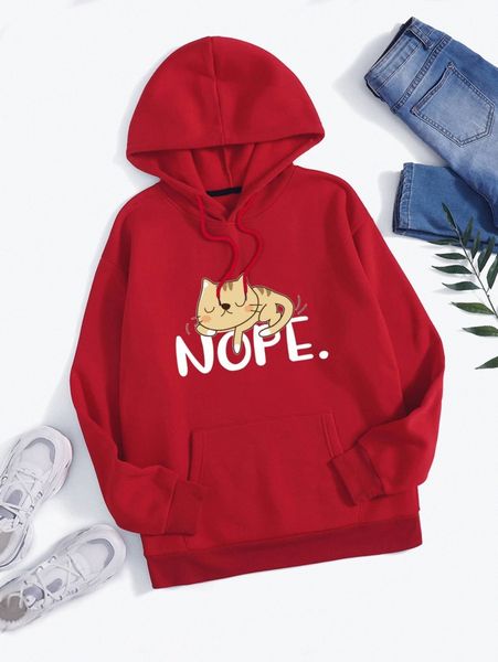 

cartoon cat & letter graphic thermal lined hoodie s4oy#, White;black