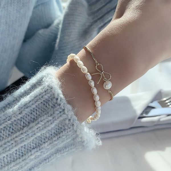 

bangle ch-91 ins style pearl bow knot bracelet two-piece simple retro design sense net celebrity fashion temperament jewelry, Black