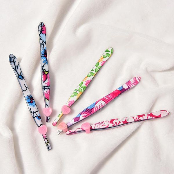 

printing flower stainless steel slant tip eyebrow tweezer hair removal random tools & stencils1