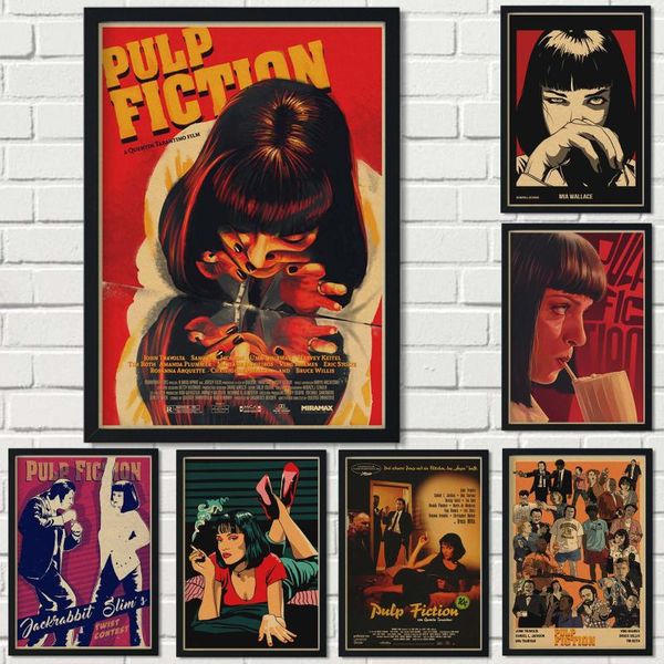 

paintings classic movie pulp fiction hd high-quality retro kraft paper art style decorative painting poster wall sticker a165