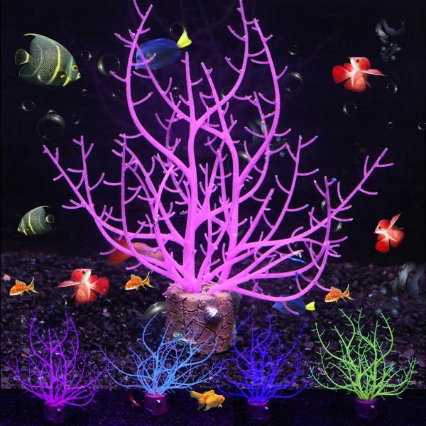 

decorations 1pcs silicone coral fish tank decoration simulation artificial sea iron tree aquarium ornament fake aquatic plants d3