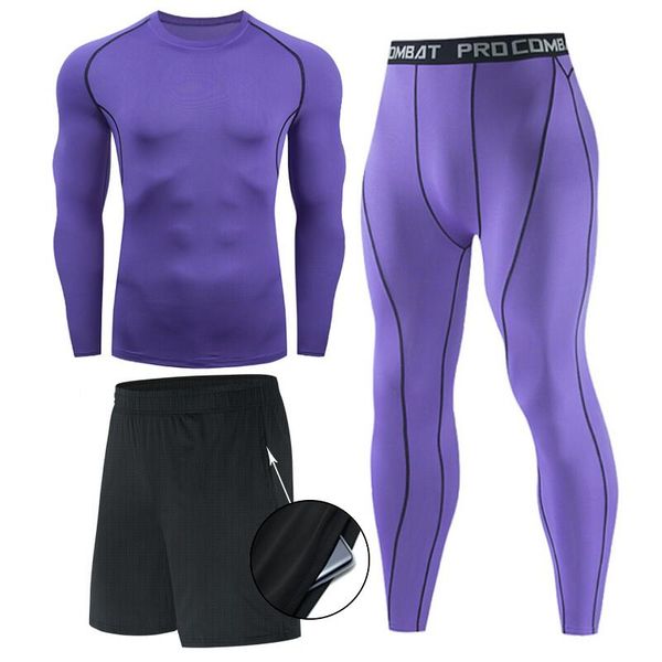 

men's tracksuits sports suit mma rashgard male quick drying sportswear compression clothing fitness training kit thermal underwear legg, Gray