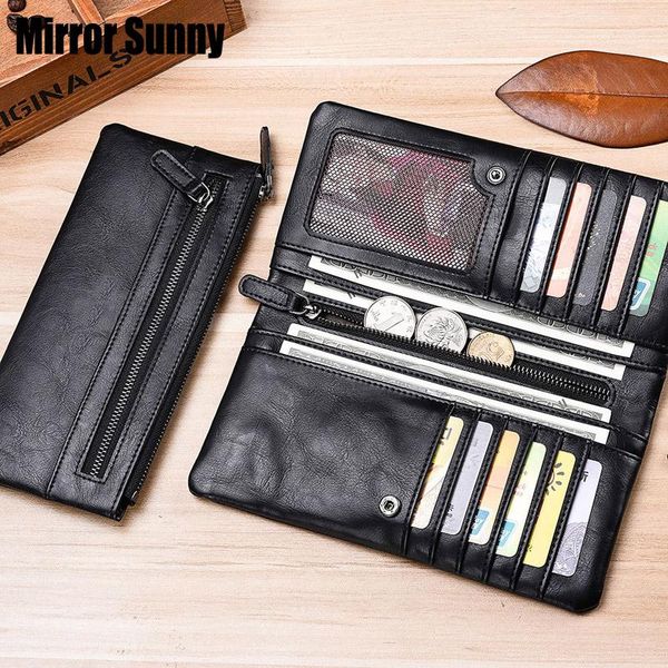 

brand men's wallet pu leather long purse male clutch card holder money bag large capacity cellphone zipper wallets, Red;black