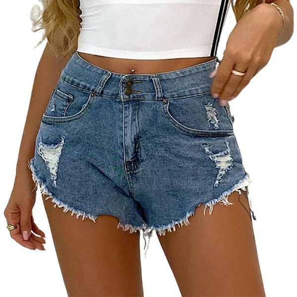 

women's jeans high street trassel women summer waist denim shorts holiday casual loose pants ladies basic beach clothing, Blue