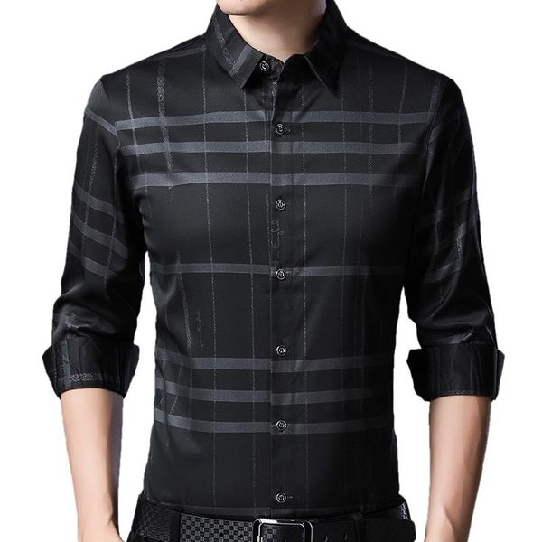 

men's casual shirts 2021 spring men male dress shirt fashion short sleeve plaid luxury print social business blouse, White;black