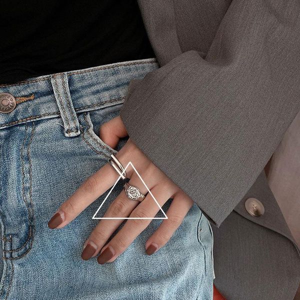 

wholesale drop vintage 925 sterling silver rings color letter open punk design finger for women men girl party wedding cluster, Golden;silver