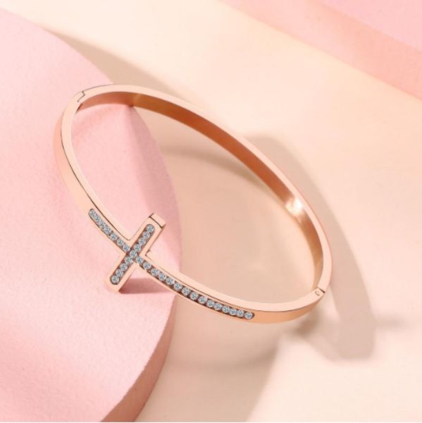 

bangle exquisite simple cross zircon bracelet ladies trendy elegant party jewelry gift, Black