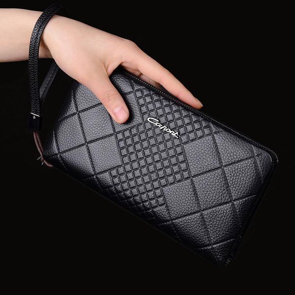 

wallets genuine leather wallet men clutch bag 2021 card holder coin purse zipper male long business wristlet, Red;black