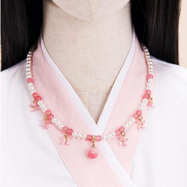 

chains hanfu peach pearl retro leaf classical necklace women man gift, Silver