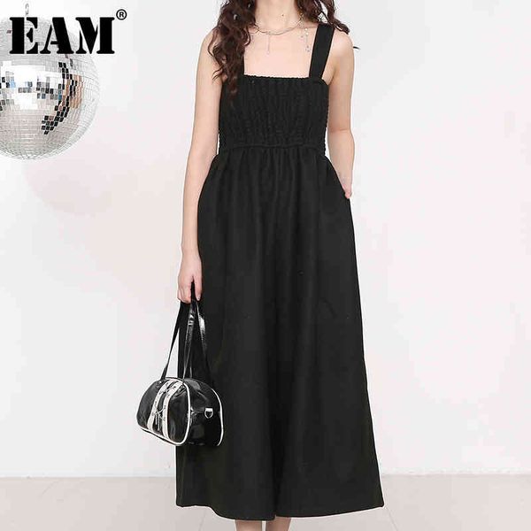 

[eam] loose fit women black woolen long thick jumpsuit high waist pocket stitch pants fashion spring autumn ob19801 21512, Black;white