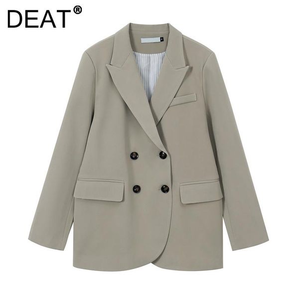 

women's suits & blazers [deat] 2021 autumn fashion tide loose turn-down collar double breasted solid color long sleeve simple blazer 13, White;black