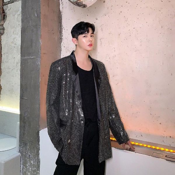 

design korean fashion sequin personalized mens blazer jacket coat luxury vintage stage costumes for singers masculino men's suits & bla, White;black