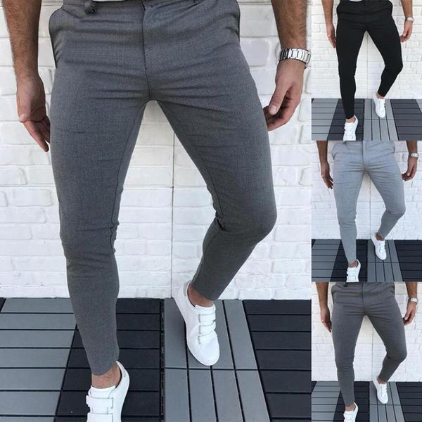 

men's pants mens casual trousers skinny stretch fashion slim fit stylish solid color men clothing, Black