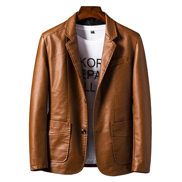 

men's suits & blazers 2021 long pu faux leather jacket coat brand trend slim youth casual jackets outerwear coats, White;black