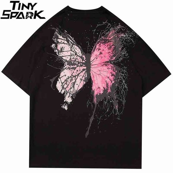 

men t shirt hip hop summer streetwear print cracked butterfly tshirt harajuku short sleeve t-shirt cotton tees hipster 210409, White;black