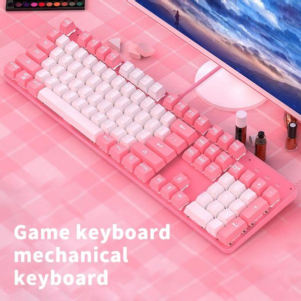 

mechanical keyboard pink girls gaming sets 104 keycaps green axis punk keyboards