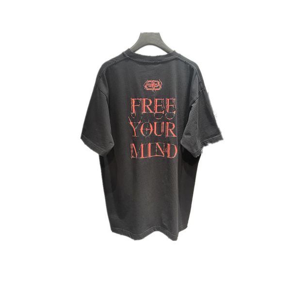 

hearts/chrome croosin correct version 21ss sanskrit totem god's eye neckline worn out used short sleeve t-shirt is loose for men and, White;black