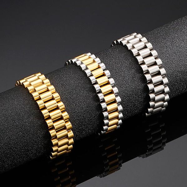 

link, chain 15mm men women stainless steel watch band bracelet watchband wristband bracelets rings gold hiphop wrist strap link jewelry, Black