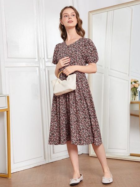 

teen girls ditsy floral puff sleeve dress she, Red;yellow