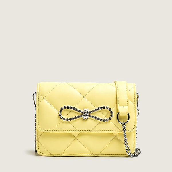 

elegant lady bow diamonds shoulder bag fashion chain solid color pu leather crossbody for women 2021 summer mini flap bags