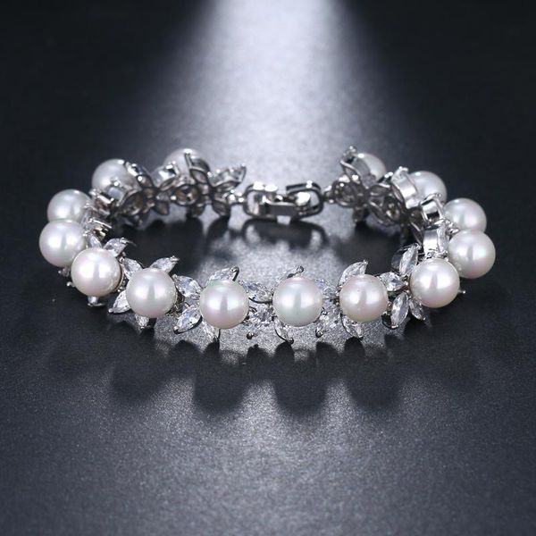 

link, chain brand round imitation pearl bracelet women trendy gold silver color crystal for elegant jewelry, Black