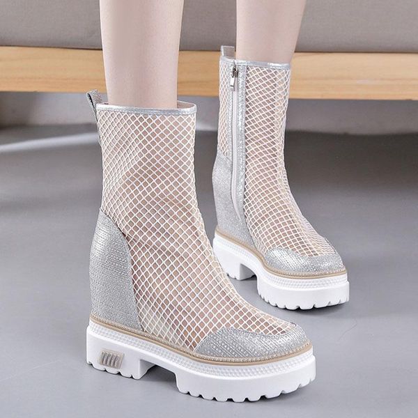 

swqzvt women new ankle boots for women spring and autumn breathable thick bottom cool boots ladies fashion casual net, Black