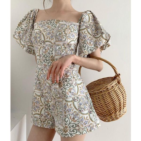 

women's jumpsuits & rompers 2021 elegant summer print jumpsuit casual slim short sleeve or off shoulder v-neck beach bodycon playsuit, Black;white