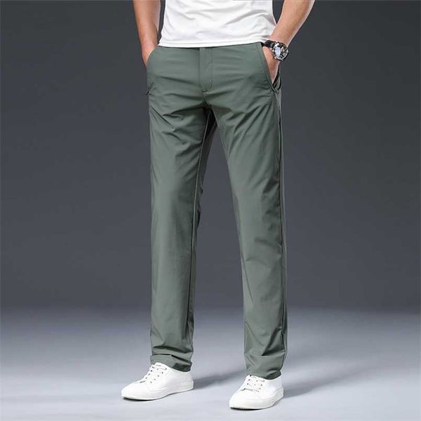 

browon male trousers summer nylon solid color straight mid loose full length smart casual pants work pants 211112, Black