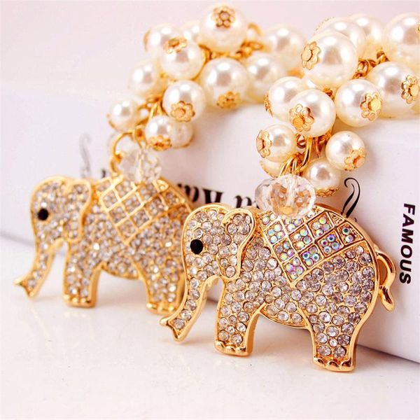

keychains charm lucky mascot elephant keychain bling rhinestone keyring bag purse buckle car keys holder jewelry gift for women, Silver