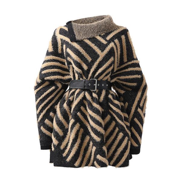 

women's sweaters [ewq] turtleneck long sleeve sashes print clothing warm hit color bat pullover mink fleece sweater autumn winter, White;black