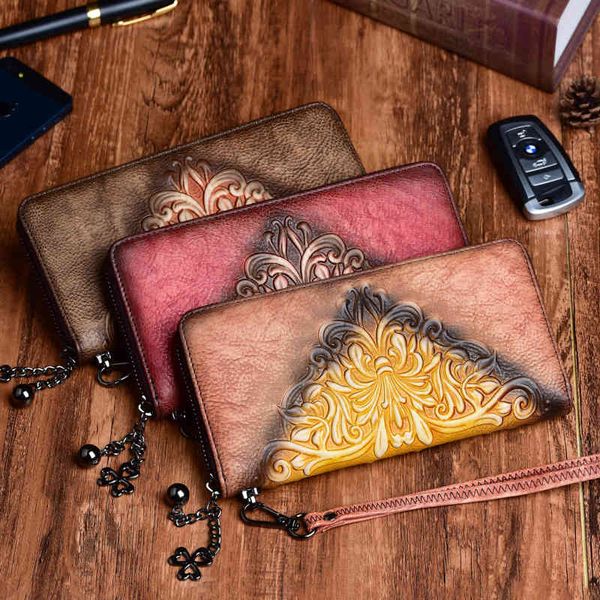 

bags wallet backpack tree cream leather lady's purse embossed multi card pocket mobile phone bag, Black;red