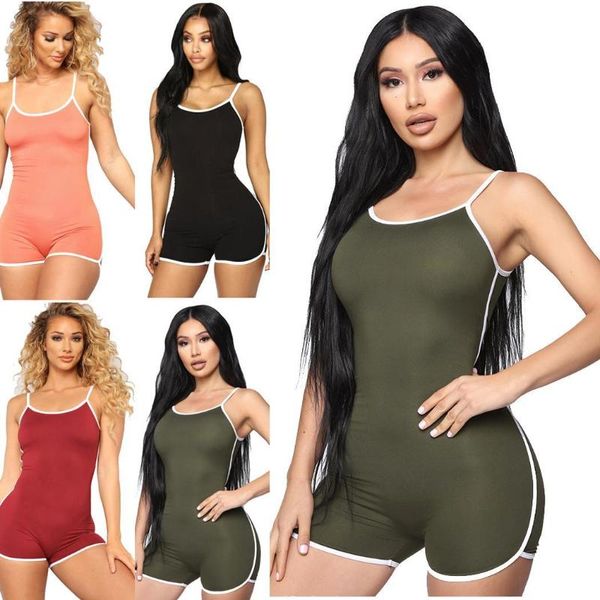 

women's jumpsuits & rompers women sleeveless solid color jumpsuit slim summer short bodycon casual bodysuit, Black;white