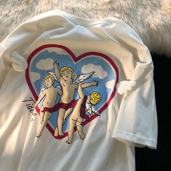 

women's t-shirt little angel love short sleeve summer harajuku loose oversized vintage clothes kawaii, White
