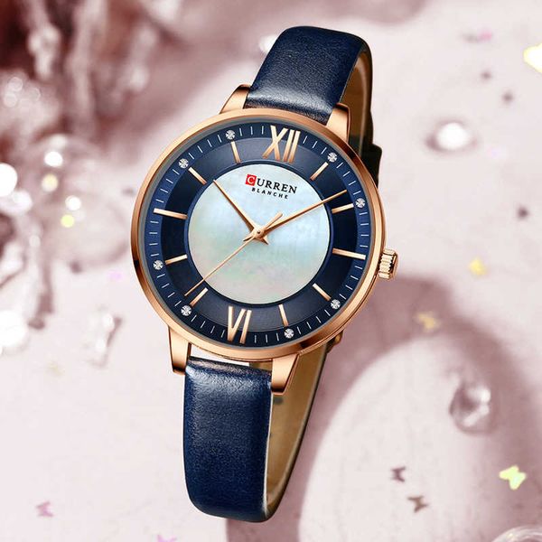 

curren women watches luxury brand dress diamond ladies wrist watches leather ultra thin female wristwatch montre femme 210527, Slivery;brown