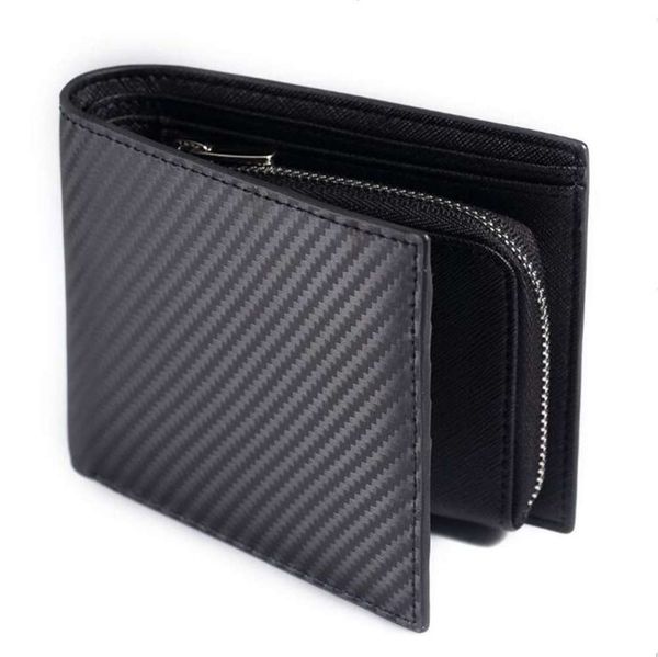 

the wallet men's short japanese style carbon fiber rfid magnetic zipper zero wallet two fold wallet, Black