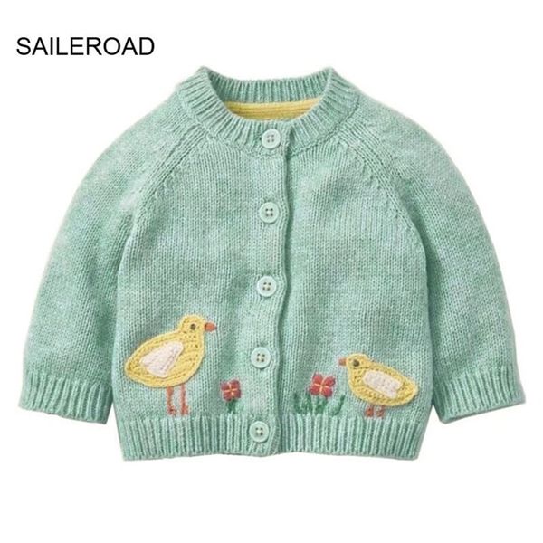

saileroad 2-7years baby girl clothes striped sweater chicken paillettes girls cardigan autumn embroidery kids sweater 211106, Blue