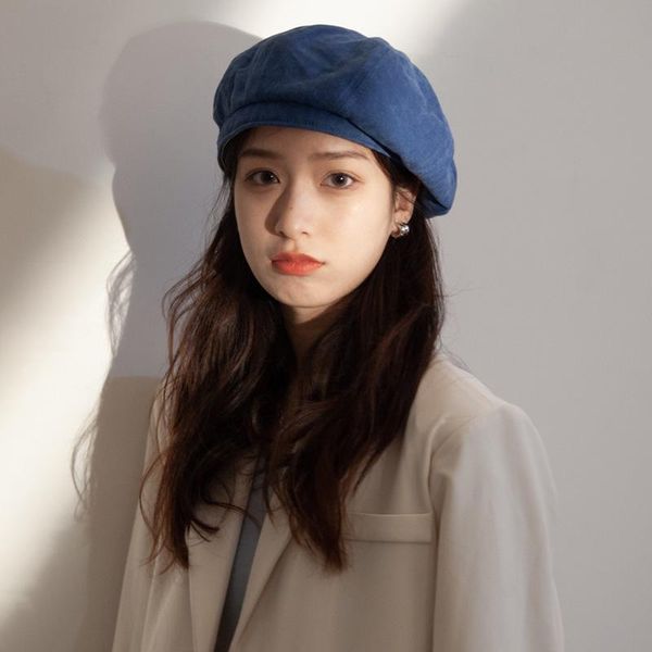 

french style solid casual vintage women's hat beret plain cap girl's cotton winter berets beanie hats aldult gorros, Blue;gray