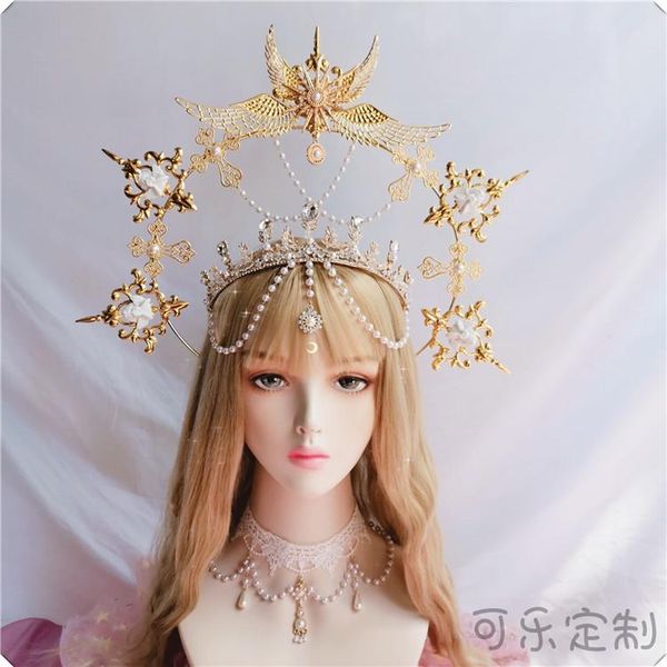 

party masks halo gorgeous necklace headband baroque style hairband goddess lolita handmade crown set headwear pearl cherubs women's