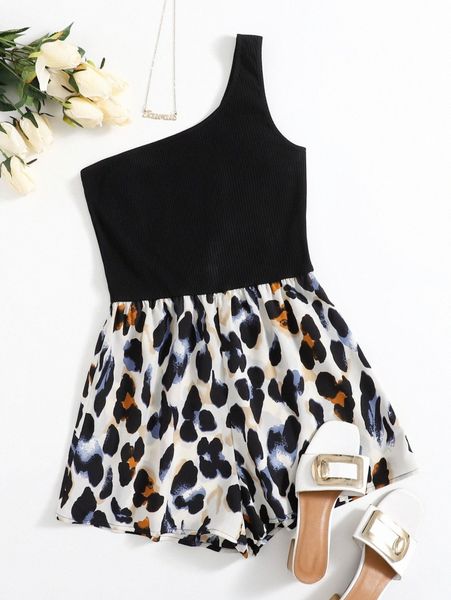 

one shoulder allover print romper a0mz#, White