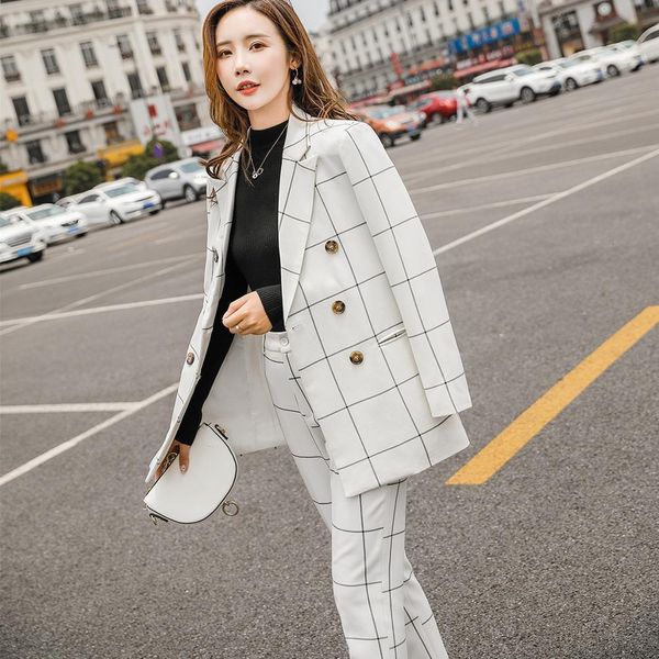 

pant women's down blazer jacket and ankle-length casual pants style 2-piece joint, White