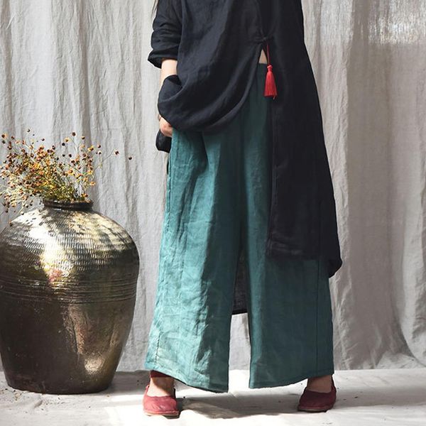 

ramie wide leg women capri loose elastic waist solid color summer casual female, Black;white
