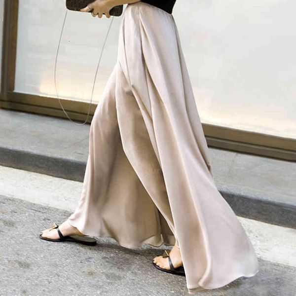 

women's pants & capris azterumi summer vocation beach wide leg loose full length trousers high waist black beige chiffon pant e0ko, Black;white