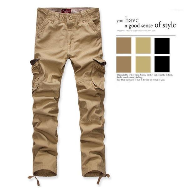 

men's pants 2021 cotton multi-pocket loose overalls1, Black