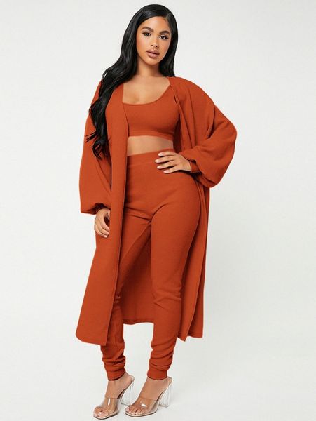 

tank & leggings with lantern sleeve coat l46a#, White