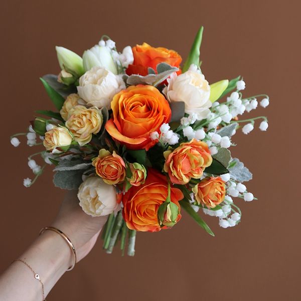 

orange bridal bouquet wedding flower for bride home party decoration ramos de flores para novias mariage accessories