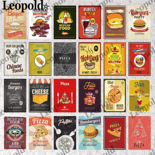 

food series plaque pizza burger ham letter slogan combination picture modern wall art metal kitchen restaurant decoration1