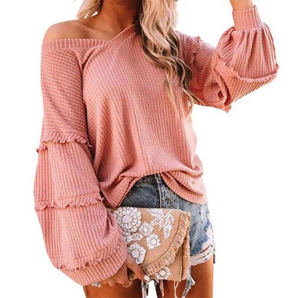

women's t-shirt woman tshirts autumn cotton women lanterns sleeve v-neck ruffles loose lantern y2k, White